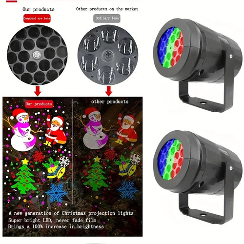 Tinsel Christmas Projector Light – Rotating Snowflake & Santa Patterns